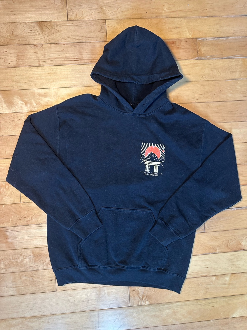 Black Graphic Hoodie with Sunrise Mountain Print